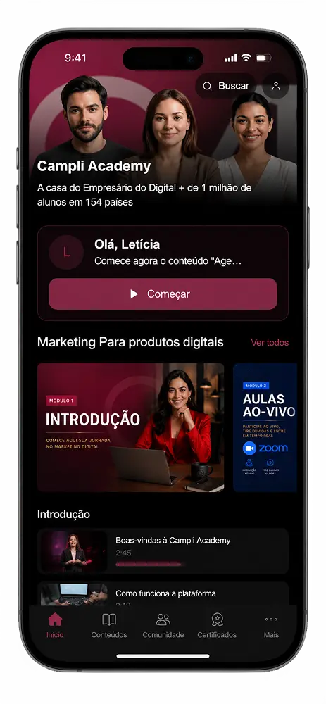 Aplicativo nativo EngagED no iPhone com a marca do cliente