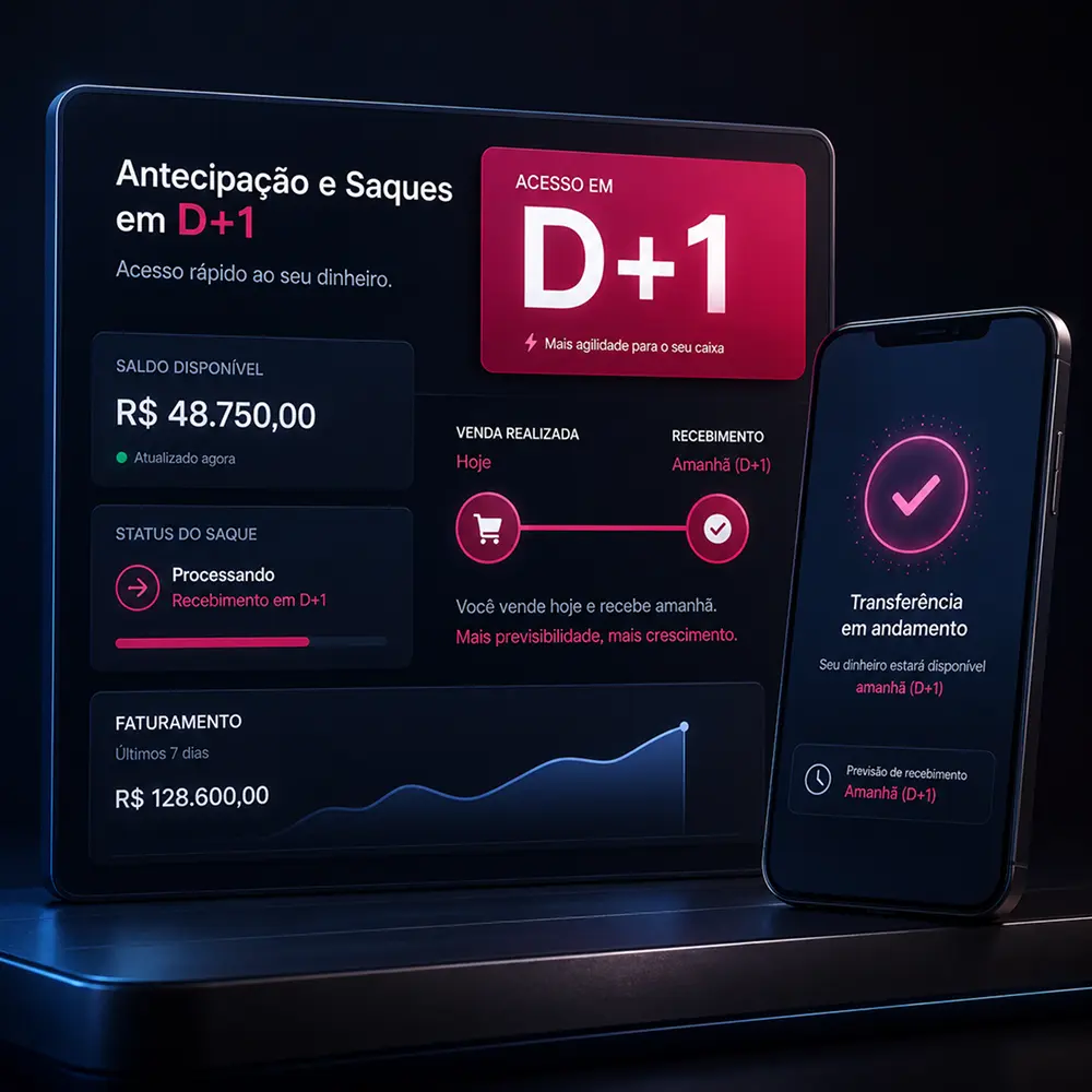 Saques em D+1 disponíveis no painel financeiro da EngagED