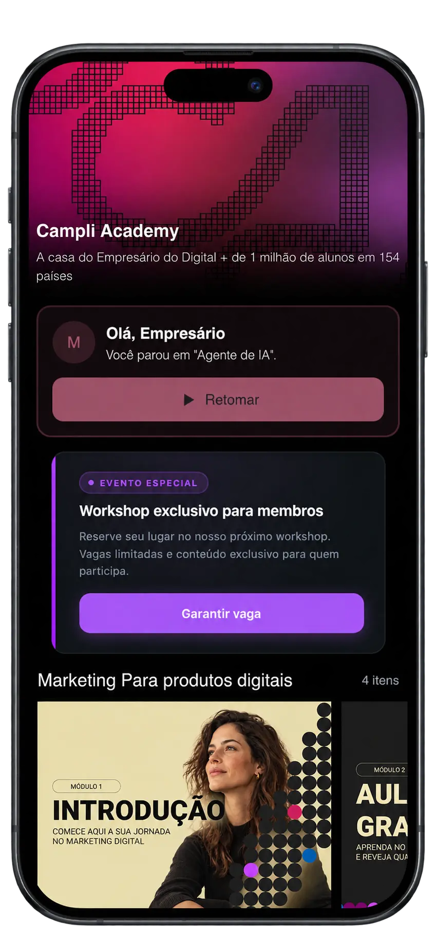 Aplicativo nativo EngagED no iPhone com a marca do cliente
