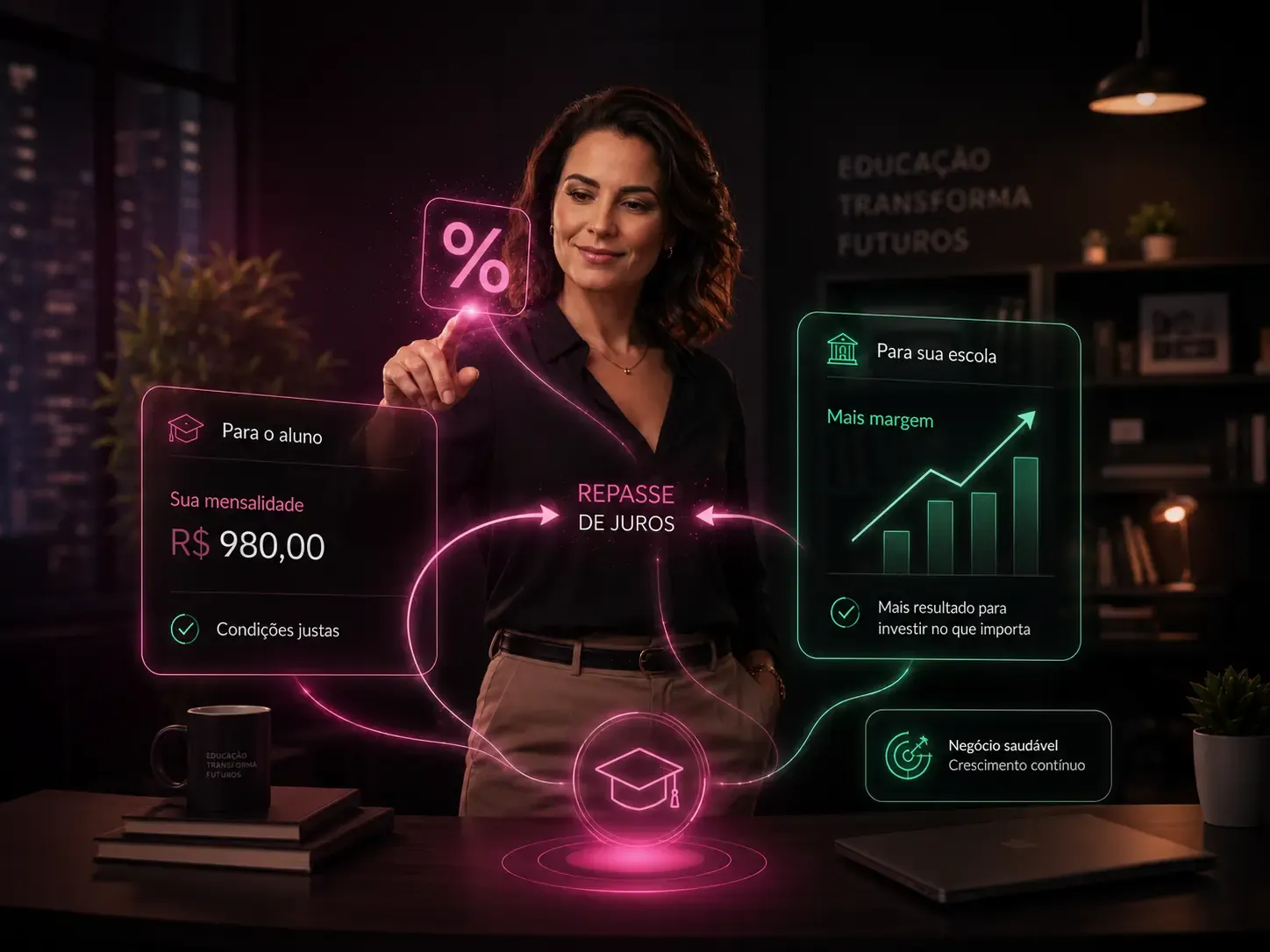 Resumo de venda parcelada exibindo taxa justa e juros repassados ao cliente