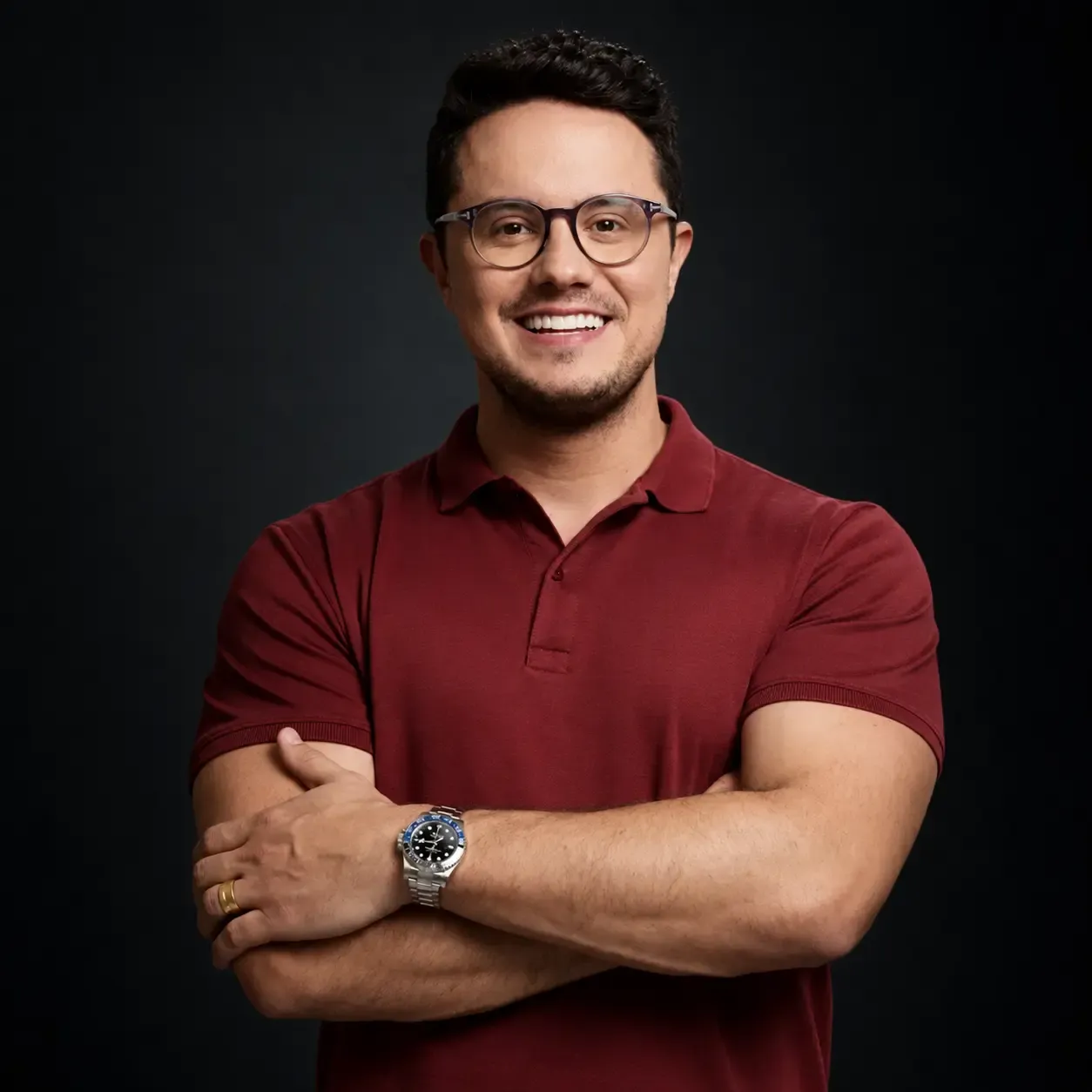Produtor de cursos online sorrindo, de camisa social clara