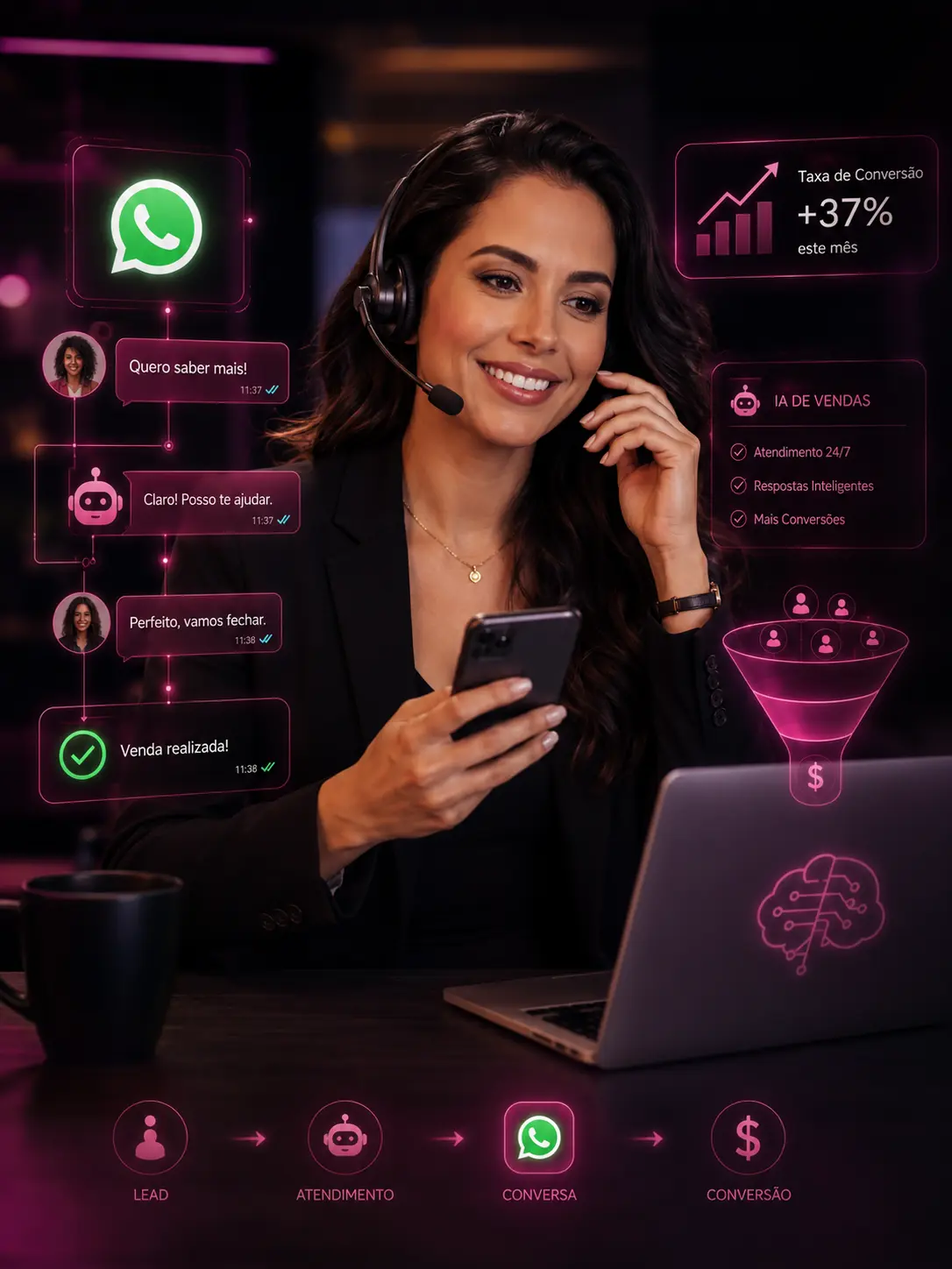 Conversa de WhatsApp entre lead e Agente de IA recuperando inscrição não finalizada